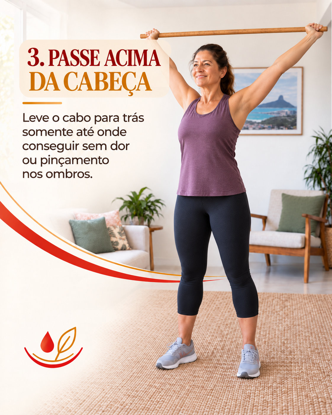 Cabo passando acima da cabeça durante o exercício de mobilidade